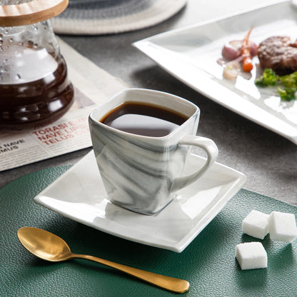 30/60PCS Marble Grey Porcelain Tableware.  Dinnerware Set with 6PCS,  Dessert/Soup/Dinner Plate/Cup/Saucer,Service for 12