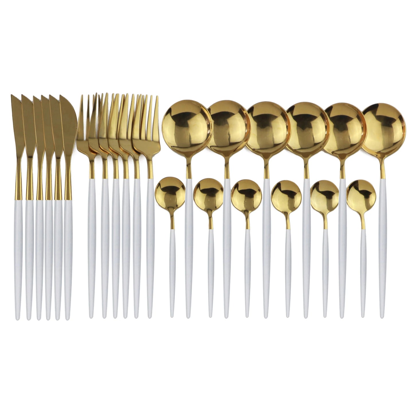 24pcs Gold Dinnerware, Stainless Steel Tableware,  Set with Knife, Fork,  Spoon, Flatware Set, Dishwasher Safe, Silverware Cutlery Set