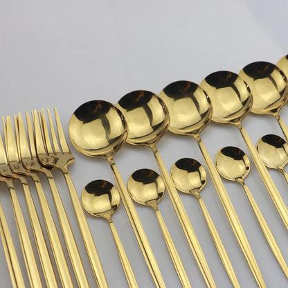 24pcs Gold Dinnerware, Stainless Steel Tableware,  Set with Knife, Fork,  Spoon, Flatware Set, Dishwasher Safe, Silverware Cutlery Set