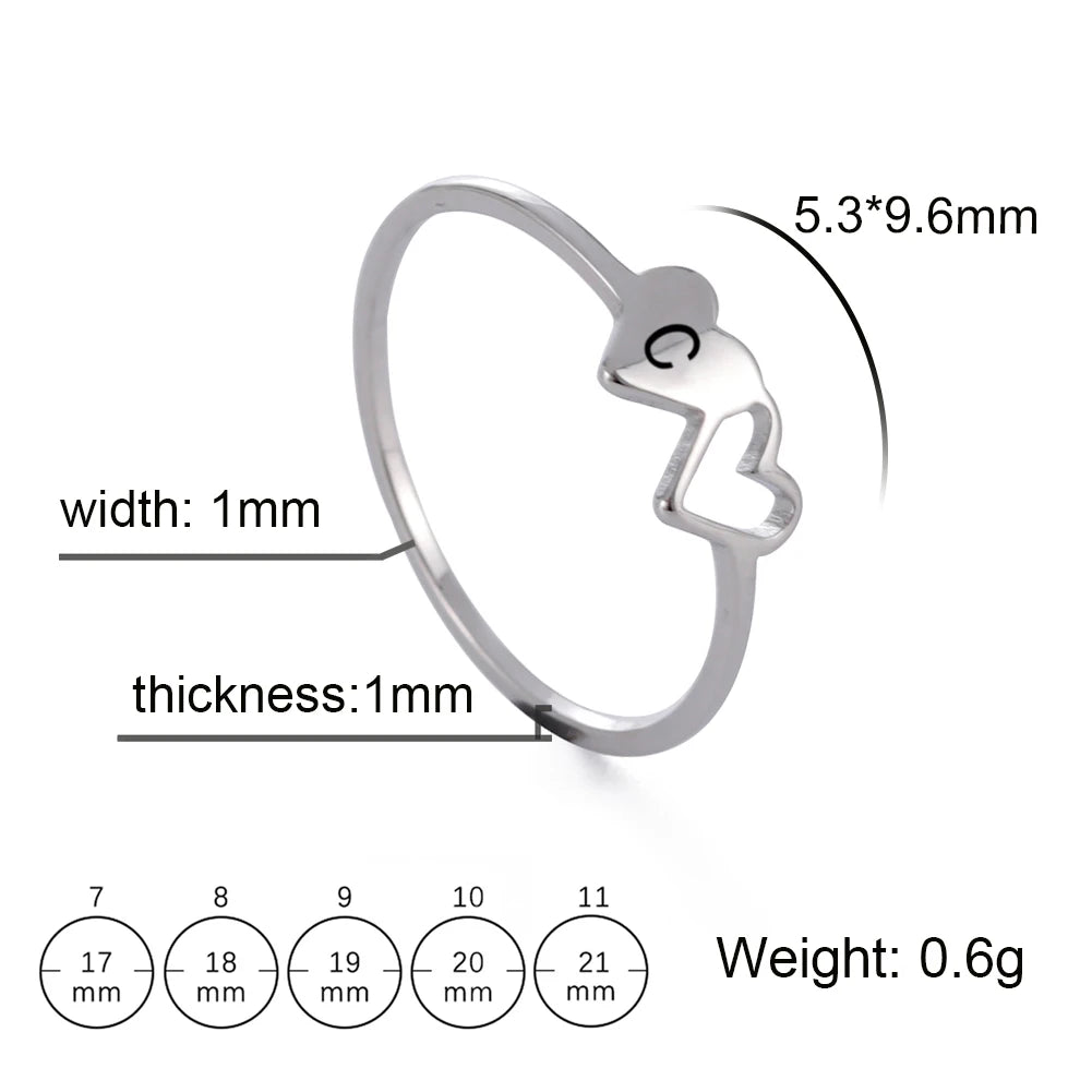 Initial Letter Ring for Women.  Stainless Steel A-Z Alphabet Double Heart Rings for Fashion Wedding  gift, Valentine's Day