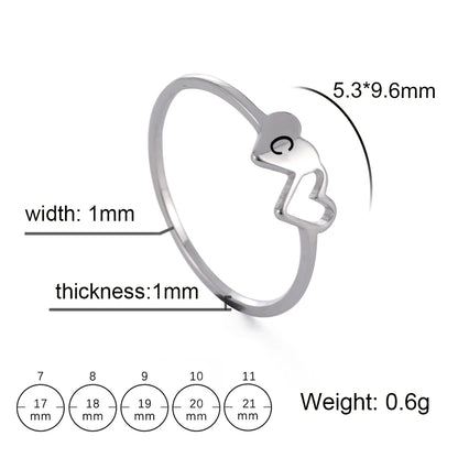 Initial Letter Ring for Women.  Stainless Steel A-Z Alphabet Double Heart Rings for Fashion Wedding  gift, Valentine's Day