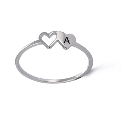 Initial Letter Ring for Women.  Stainless Steel A-Z Alphabet Double Heart Rings for Fashion Wedding  gift, Valentine's Day