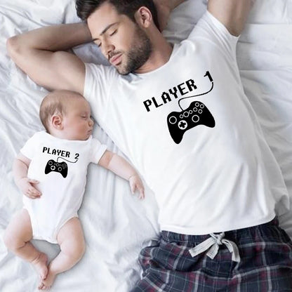 Player 1 Player 2 Matching Family Clothes /Father Mother Kids Tshirts, Dad, Son Matching, Family Look- alike Clothes