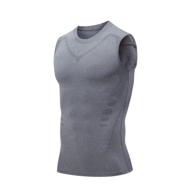 Summer Men Shapewear,  Ionic Shaping Vest,  Sleeveless Shirt  with Tight Compression.   Shirts,  Tank Top , Body Shaper, Breathable,  Ice Silk Vest.  ONLY Available colors/sizes are BLACK in Small, GREY IN XXL and XXXL. Check