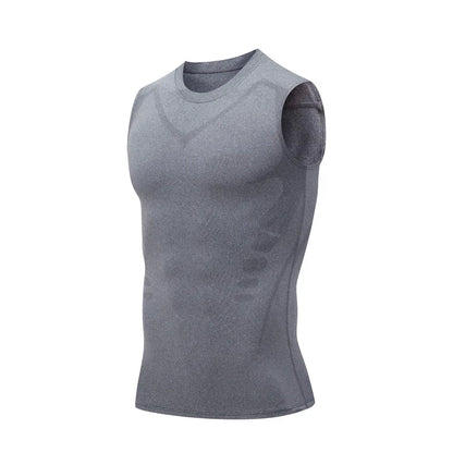 Summer Men Shapewear,  Ionic Shaping Vest,  Sleeveless Shirt  with Tight Compression.   Shirts,  Tank Top , Body Shaper, Breathable,  Ice Silk Vest.  ONLY Available colors/sizes are BLACK in Small, GREY IN XXL and XXXL. Check