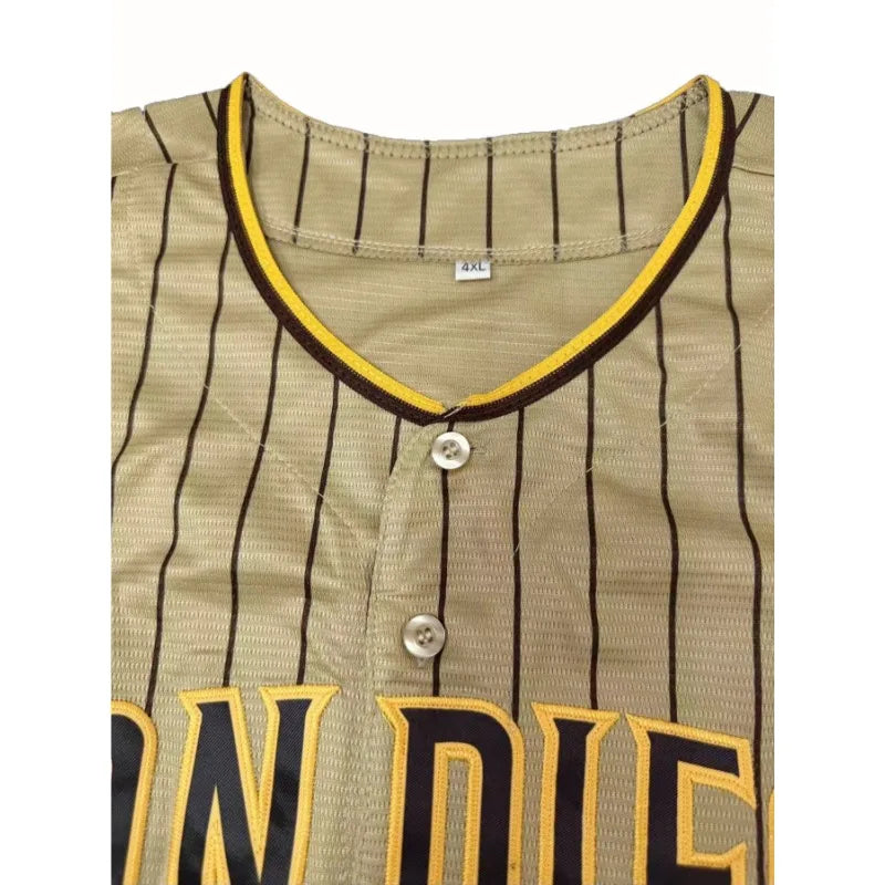 Custom Name And Number Men's Embroidery Baseball Jersey,  San Diego Personalized Short Sleeve Button Down Breathable DIY Shirts