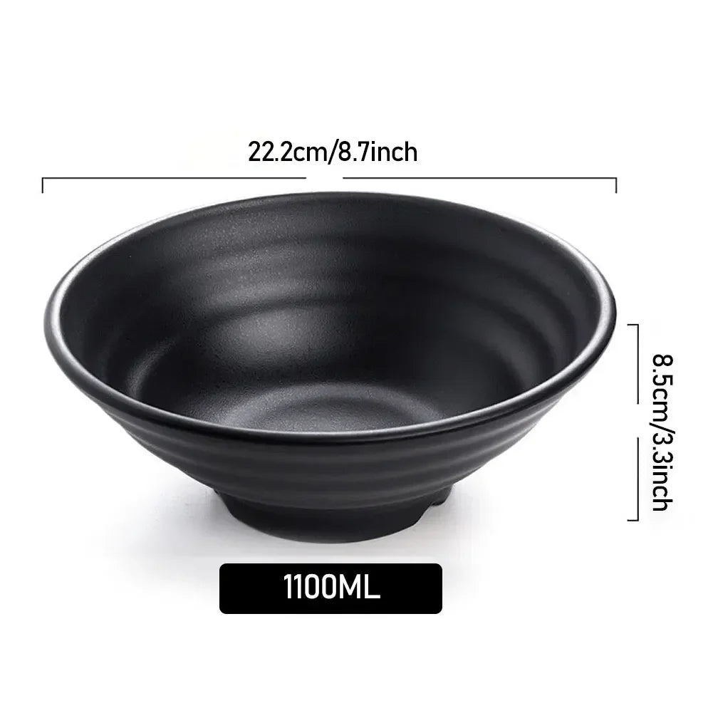 Fancy family Black Frosted Melamine.  Japanese Style Beef Ramen Bowl with Bamboo Hat Shape . Soup Bowl Tableware