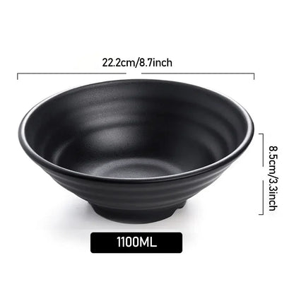 Fancy family Black Frosted Melamine.  Japanese Style Beef Ramen Bowl with Bamboo Hat Shape . Soup Bowl Tableware