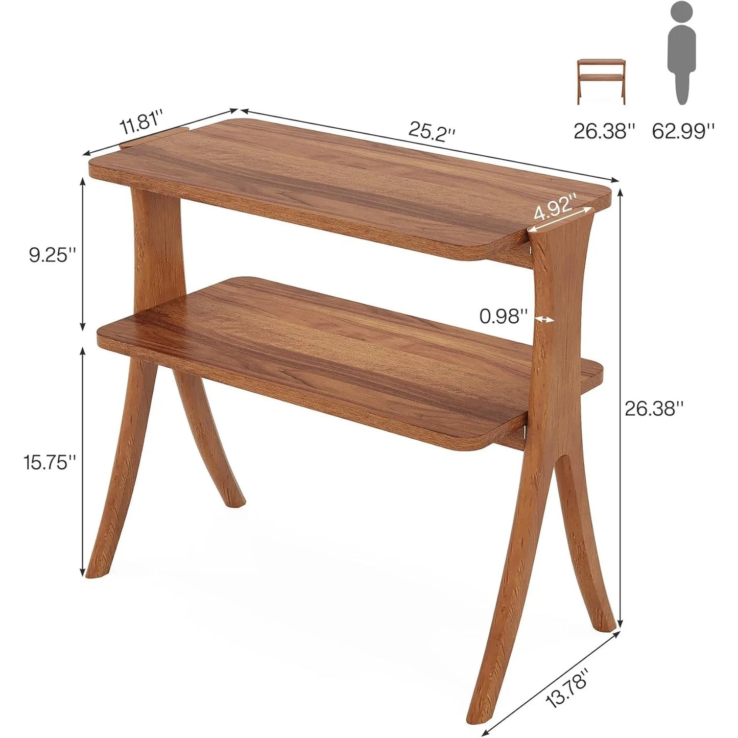 Side Table for Living Room, Farmhouse End Table with 2-Tier Storage Shelf and Solid Wood Legs, or  Nightstand for Bedroom