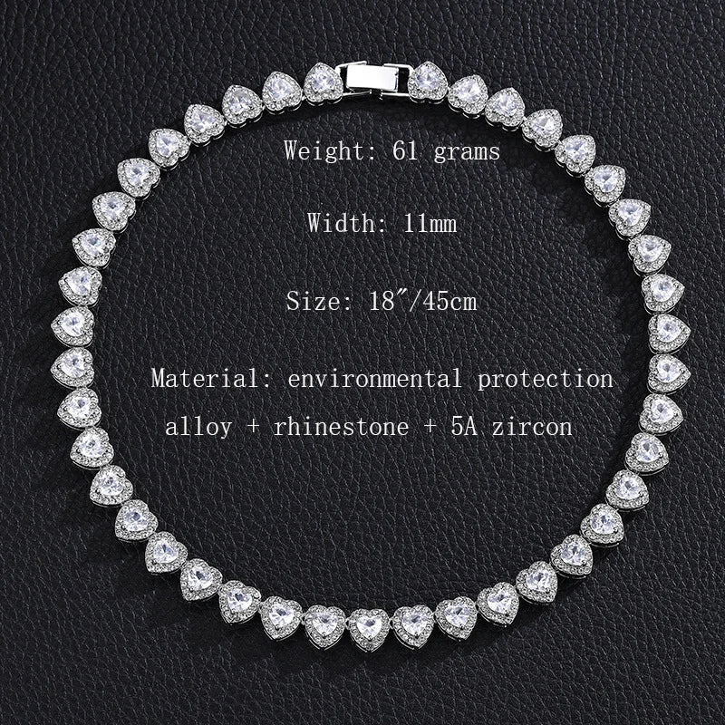 Luxurious Heart Type Rhinestone Hop Tennis Chain Bracelet And Necklace For MOTHERS DAY  and other Occasions