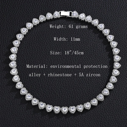 Luxurious Heart Type Rhinestone Hop Tennis Chain Bracelet And Necklace For MOTHERS DAY  and other Occasions