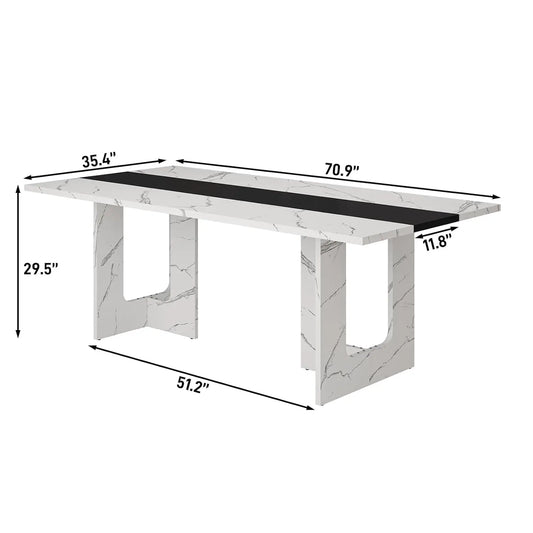 71 Inch Rectangular Dining Table for 6-8 People, Farmhouse Wood Kitchen Table with Wooden Legs, Farmhouse Center, Customized