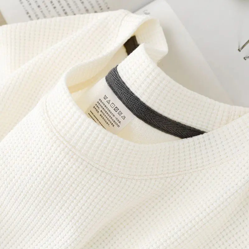 Men's New Dressy Summer Waffle  Sweater with Round Neck,  Short Sleeve T-Shirt,  Comfortable,  Breathable Fabric for Dressier for Casual Wear