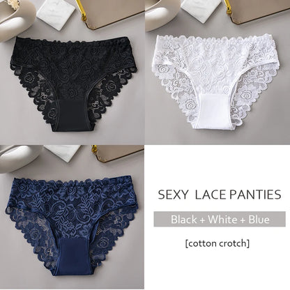 3PCS/Set  of . Luxury Floral Embroidery Lace Panties.  Womens  Briefs,  Sexy Lingerie,  Female Underwear,  Ladies Breathable Underwear