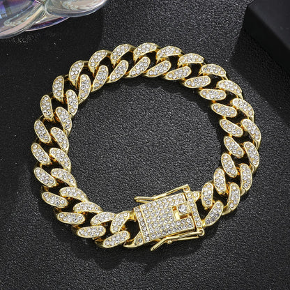 Luxury  Cuban Link Chain Bracelet for Men,  Paved Crystal Jewelry,  Stainless Steel Bling Bling Wristband Gift. I am unsure of the color labeling so order by LOOKS.  Both are available.
