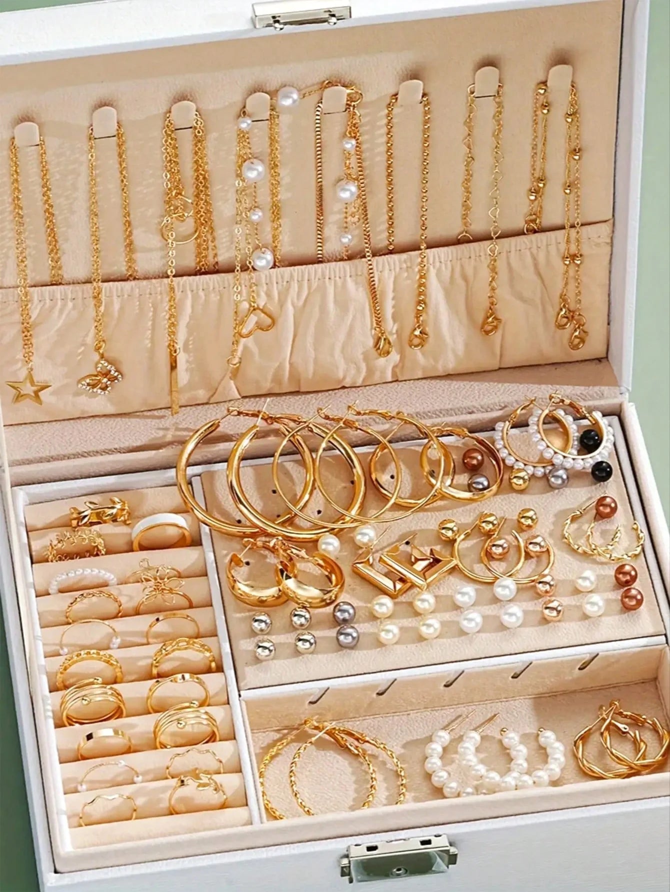 86pcs/Set Elegant Pearl Earrings,  Multi-Layered Necklaces,  Studs,  Rings,  4-In-1 Jewelry Set For Women Daily Wear Gift (No Box)