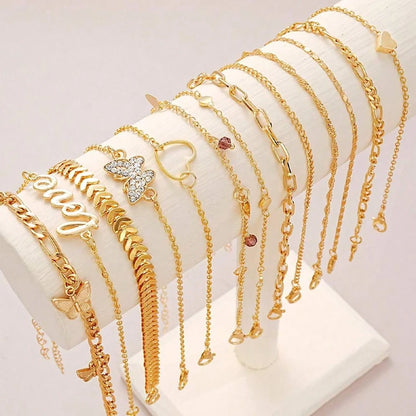 13pcs/Set Bohemian Heart,  Butterfly,  Rhinestone Anklet for Women.  Faux Turquoise Multi-Element Anklets,  Summer Beach Party Jewelry