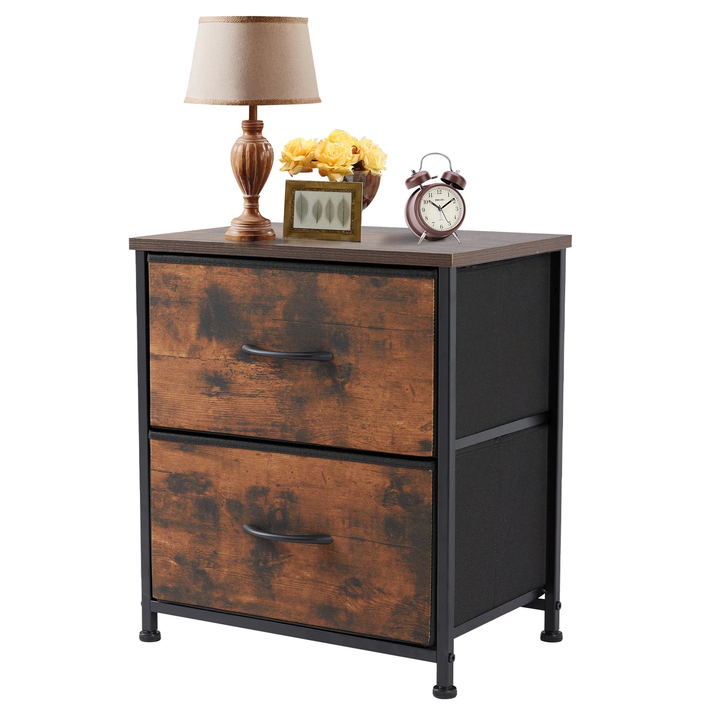 Bedside Nightstand  for Coffee,Tea. Table Storage  for Closet,  2 Fabric Drawers.