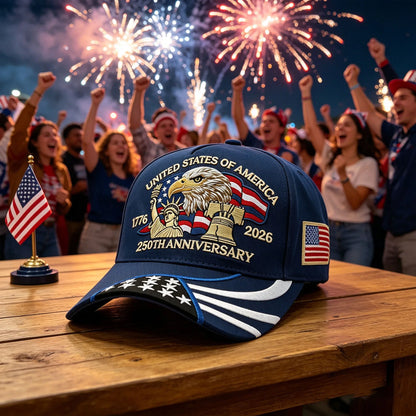 250th Anniversary USA  Hat,  Embroidered Patriotic Baseball Cap,  1776-2026 Independence Day,   Adjustable Hat for Men /Women