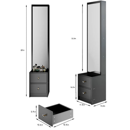 11.8" x 15.7" x 63" Simple Stylish Dressing Mirror Cabinet with Full Body Mirror Multi Layer High Capacity Storage