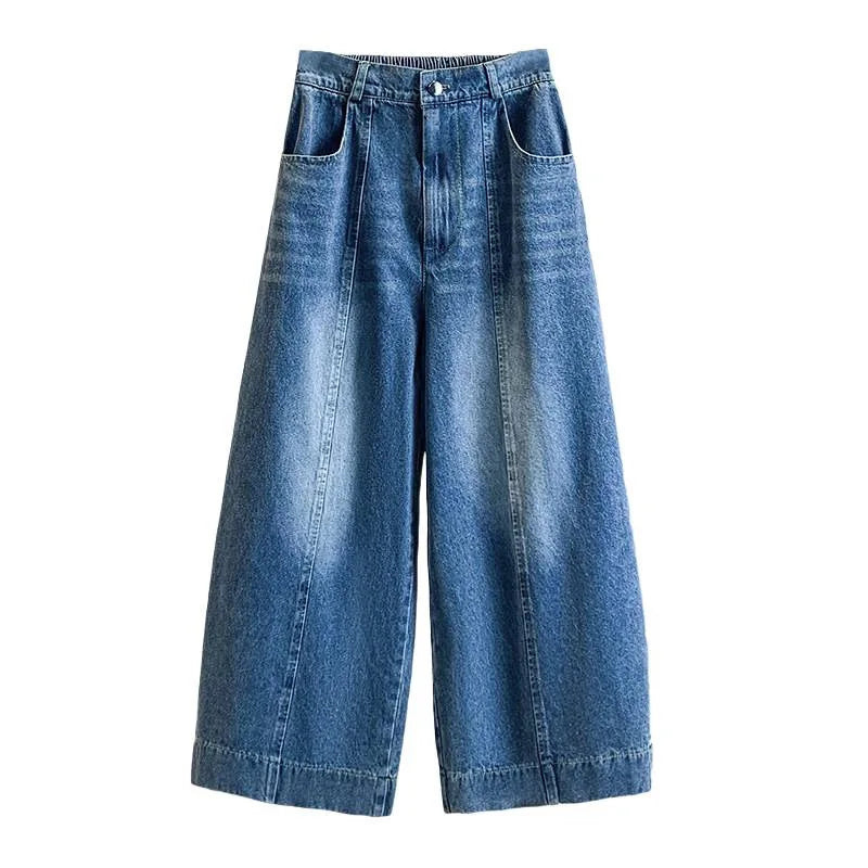 Loose American Style of Denim,  Seven-Five Point Pants,  Womens Summer 2026 Light Blue Small Size Straight Leg,  Slimming Casual Eight-Point  Pant.