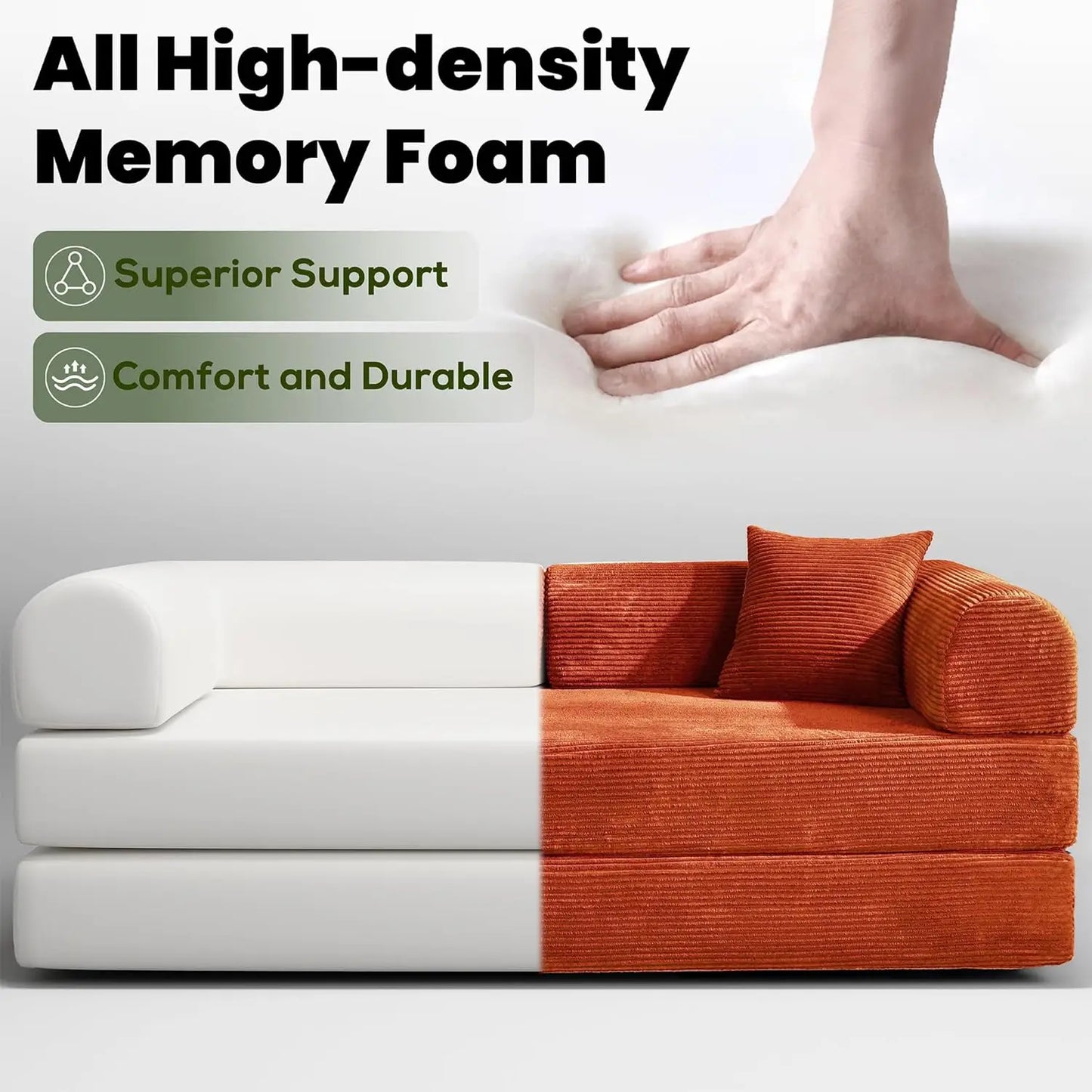 79" Convertible Sofa Bed, Boneless Corduroy Sleeper,  Foldable Modular Couch, Memory Foam Compressed Sofa in A Box, Customized