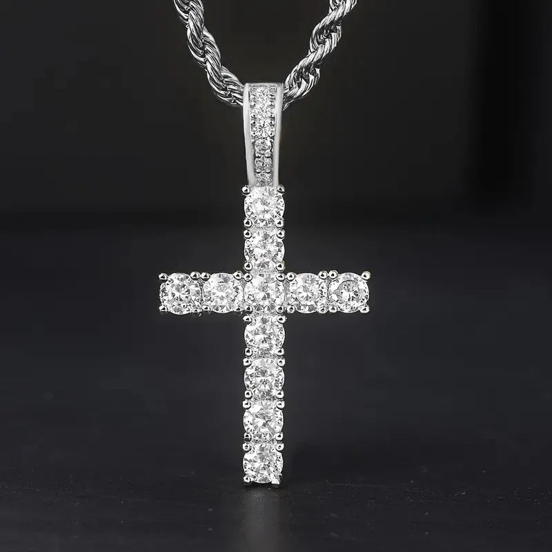 60Cm Twisted Chain Long Necklace for Women/Mens  Fashion Luxury Cubic Zirconia Cross.   Pendant Necklace Gift.