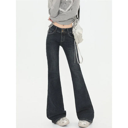 Low-Waist Bell Bottom Jeans Women's Slimming Design American Style Spicy Girl Jeans Cotton Denim Lazy Style Water Washed