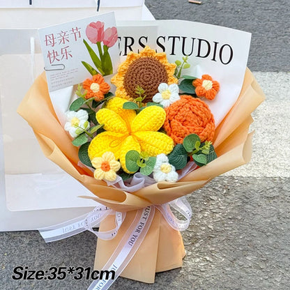 Crocheted Flower Bouquet,  Knitted Flowers, Artificial Flowers,  Graduation Bouquet Party Supplies MOTHERS DAY Gift Wedding Gifts