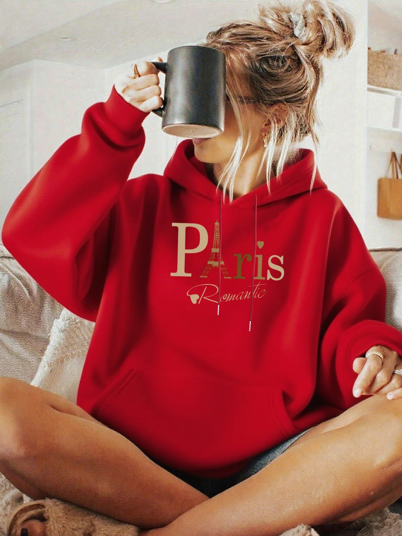 Women's autumn and winter loose casual comfortable letter printed,  thick, long sleeved,  round neck hoodie pullover