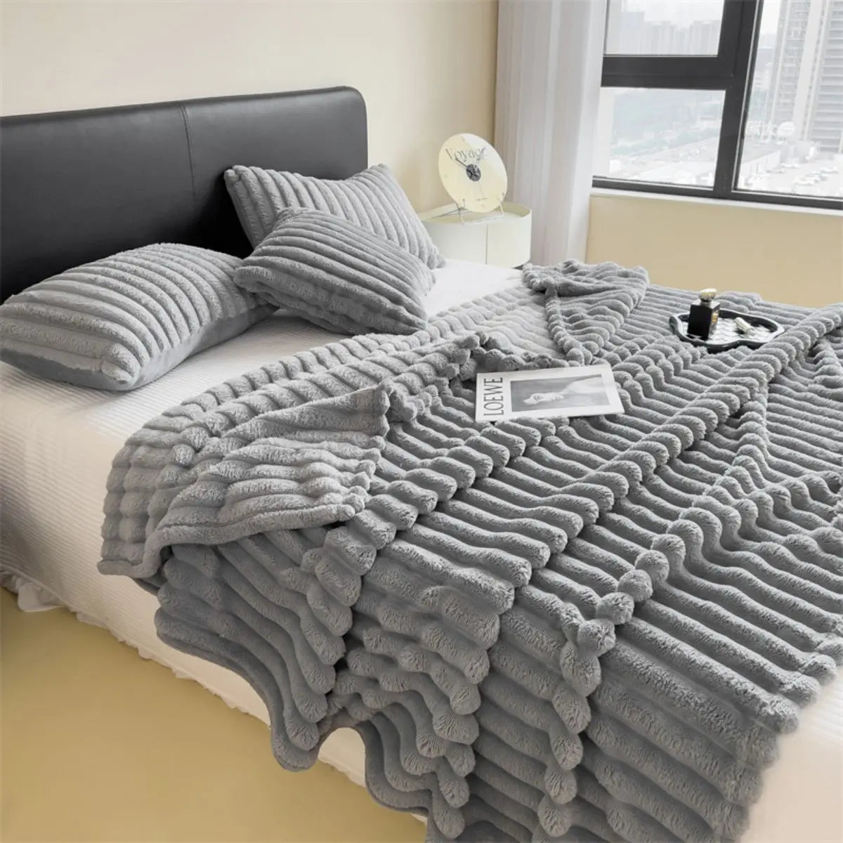Solid color thickened wide striped multifunctional blanket, cover blanket, nap blanket, pet blanket