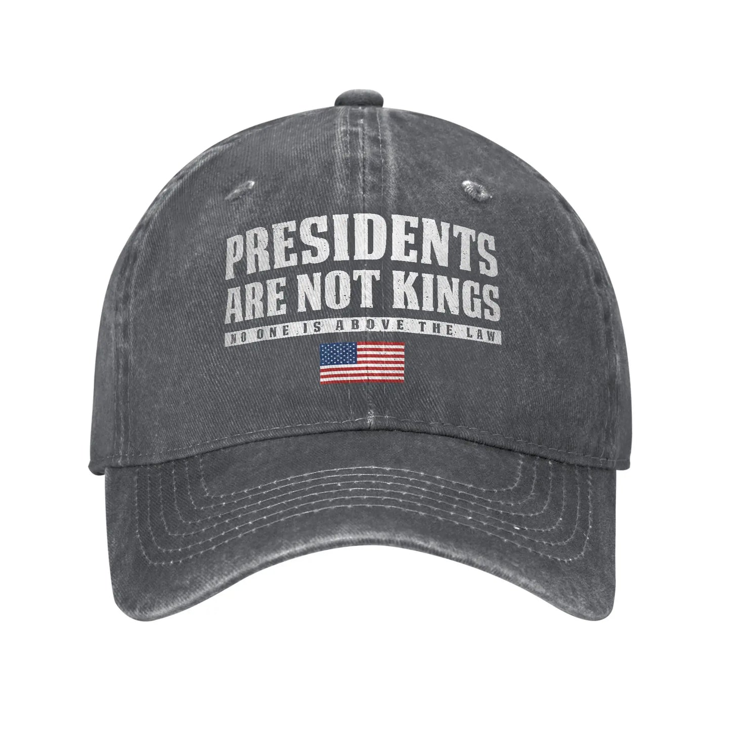 "Presidents Are Not Kings"  USA Flag Unisex Baseball Cap.  " No Kings In America "
Distressed Denim Washed Hats Cap,  Outdoor Soft Headwear Lots of choices of color.
