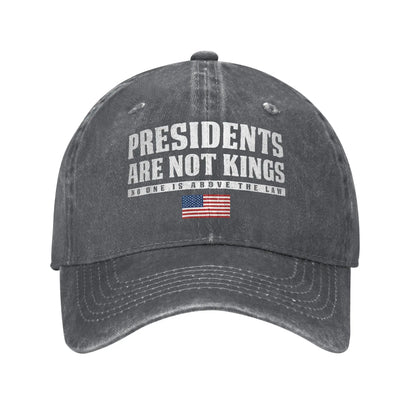 "Presidents Are Not Kings"  USA Flag Unisex Baseball Cap.  " No Kings In America "
Distressed Denim Washed Hats Cap,  Outdoor Soft Headwear Lots of choices of color.