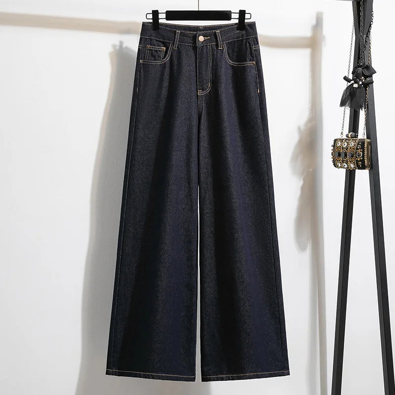 Loose, Wide Leg American Style Denim Jeans  for Womens/Girls High Waist,  Straight Leg Pants.   Comfortable,  Casual Spring Fashion PLUSE Sizes