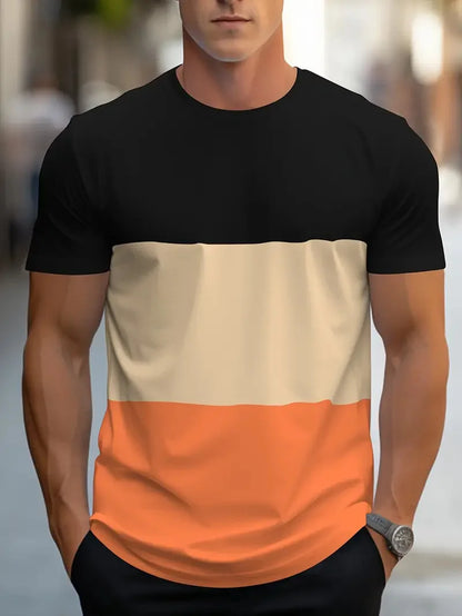 Summer fashion for  men.   Colorful,  geometric print pattern, leisure,  loose, street fitness,  high quality leisure men's T-shirt.  Nice FATHERS DAY choice!!!