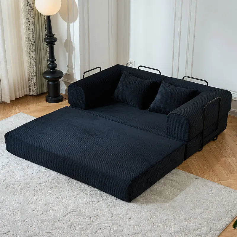 79'' Boneless Couch Foldable Convertible Futon Sleeper Sofa Bed,  Floor Lounge with L-Shaped Armrests for Living Room Sofas