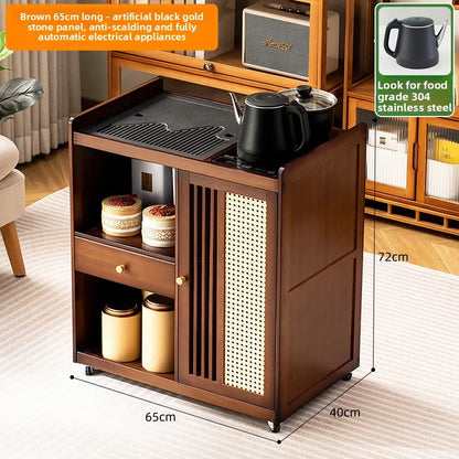 Small, Mobile tea table, Kettle integrated tea cabinet with Solid wood coffee table.  Tea cart Brewing tea table