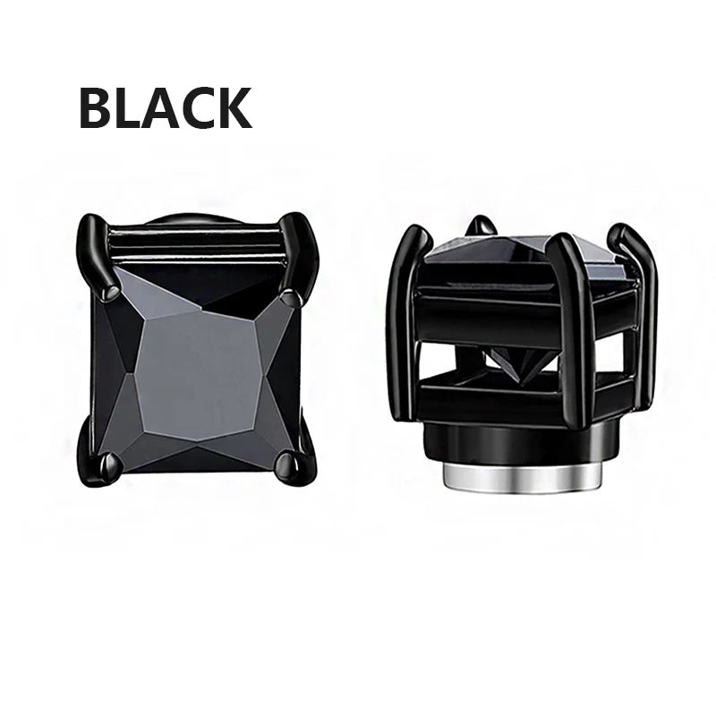 3 Pairs Crystal,  Strong Magnetic Ear Stud, Clip Earrings for Men and Women, Round  and square with 3 color choices for the framework.  Zircon, Magnet Earrings, Non Piercing Jewelry