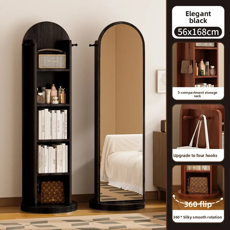 360° Rotating Full Length Floor Mirror with Storage Shelves,  Modern Standing Dressing Mirror for Living Room  or  Bedroom Furniture