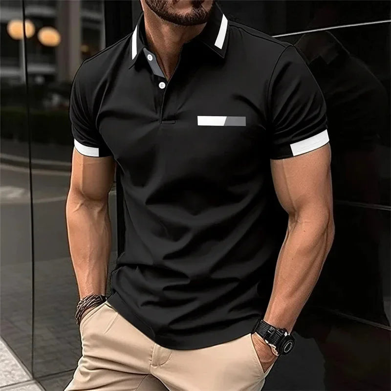 Men's Fitness, Casual Sports T-shirt for Gym,  Running,  Sports. Elastic,  Short-sleeved Polo Shirt, collar, Men's Slim Fit T-shirt