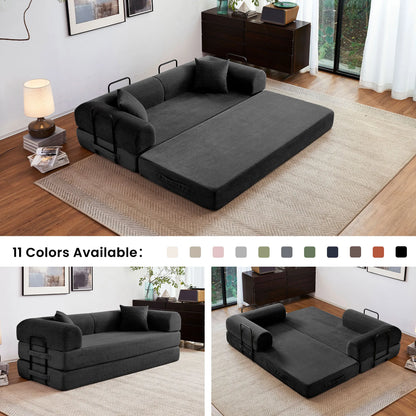 79'' Boneless Couch Foldable Convertible Futon Sleeper Sofa Bed,  Floor Lounge with L-Shaped Armrests for Living Room Sofas