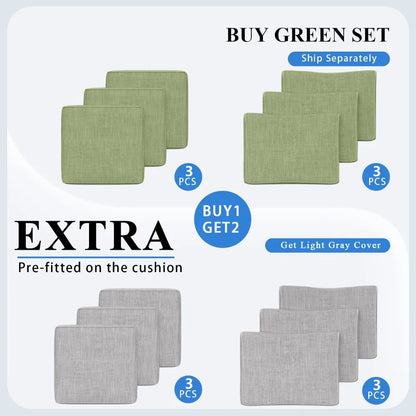 Outdoor Couch,  Aluminum Patio Furniture Set,  All-Weather Metal 3-Seat Sofa with Solid Teak Armrest and Thick Cushions,