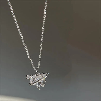 Pink Planet Heart Zircon Pendant Necklaces/ Women Fashion Aesthetic Clavicle Chain. Perfect Gift for MOTHERS DAY, Valentines Day, any special occasion