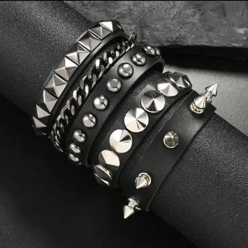 1 Set Bracelets For Men and  Women.   Spike,  Rivets, PU Leather Bracelet Bangles,  Jewelry Gift