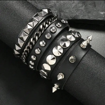 1 Set Bracelets For Men and  Women.   Spike,  Rivets, PU Leather Bracelet Bangles,  Jewelry Gift