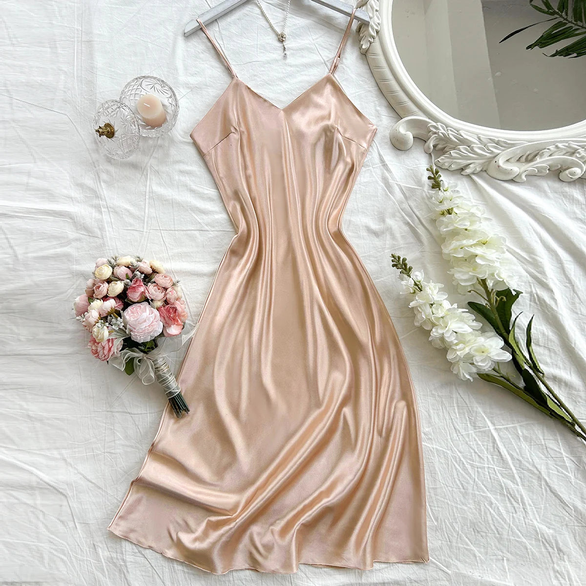 Elegant Women's Nightdress.   Sexy,  Comfortable Long Slip Dress Solid Color.