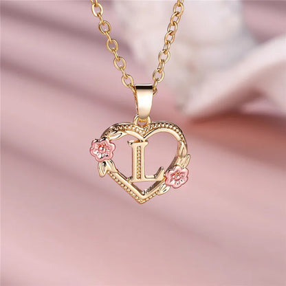 A-Z Letter Flower Pendant Necklace,  Yellow Gold  Wedding Jewelry GifTS