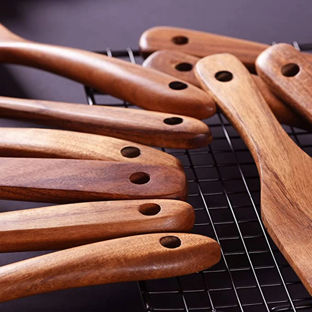 1-10 PC Wooden Cooking Spoons,  Smooth Teak Wooden Utensils,  Non-Stick Wooden Cooking Utensils –