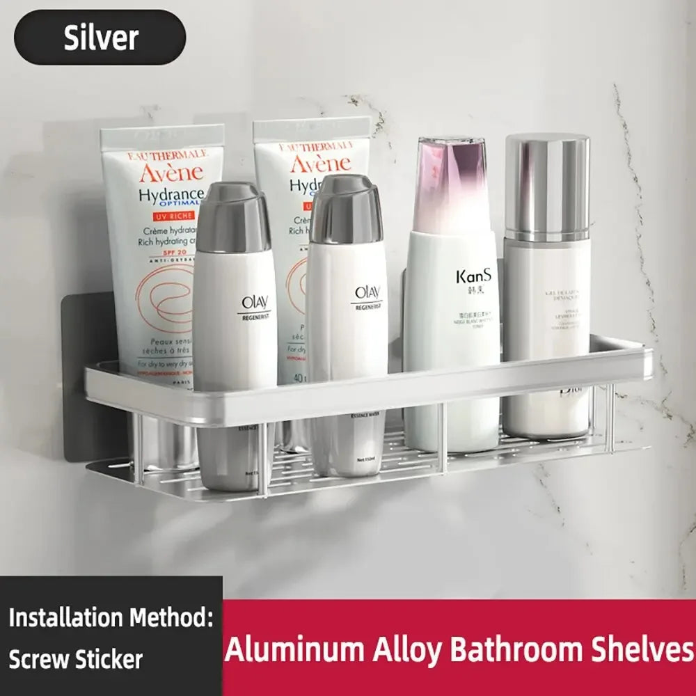 Towel rack wall mounted shower shampoo rack.   no drill rack,  tripod wall mounted corner rectangular bathroom rack.