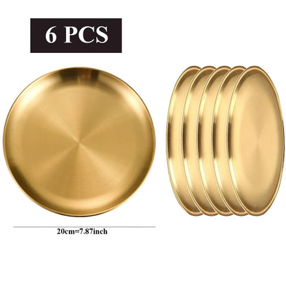 Stainless Steel Golden Round Plates Durable Circular Serving Dishes for Restaurants Home Dining, Buffets Plates Dinnerware